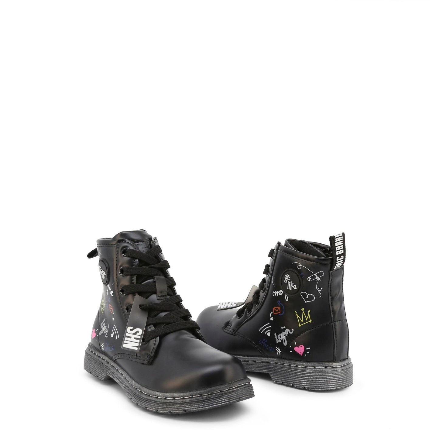 Stivaletto bambina con scritte multicolor e zip laterlae