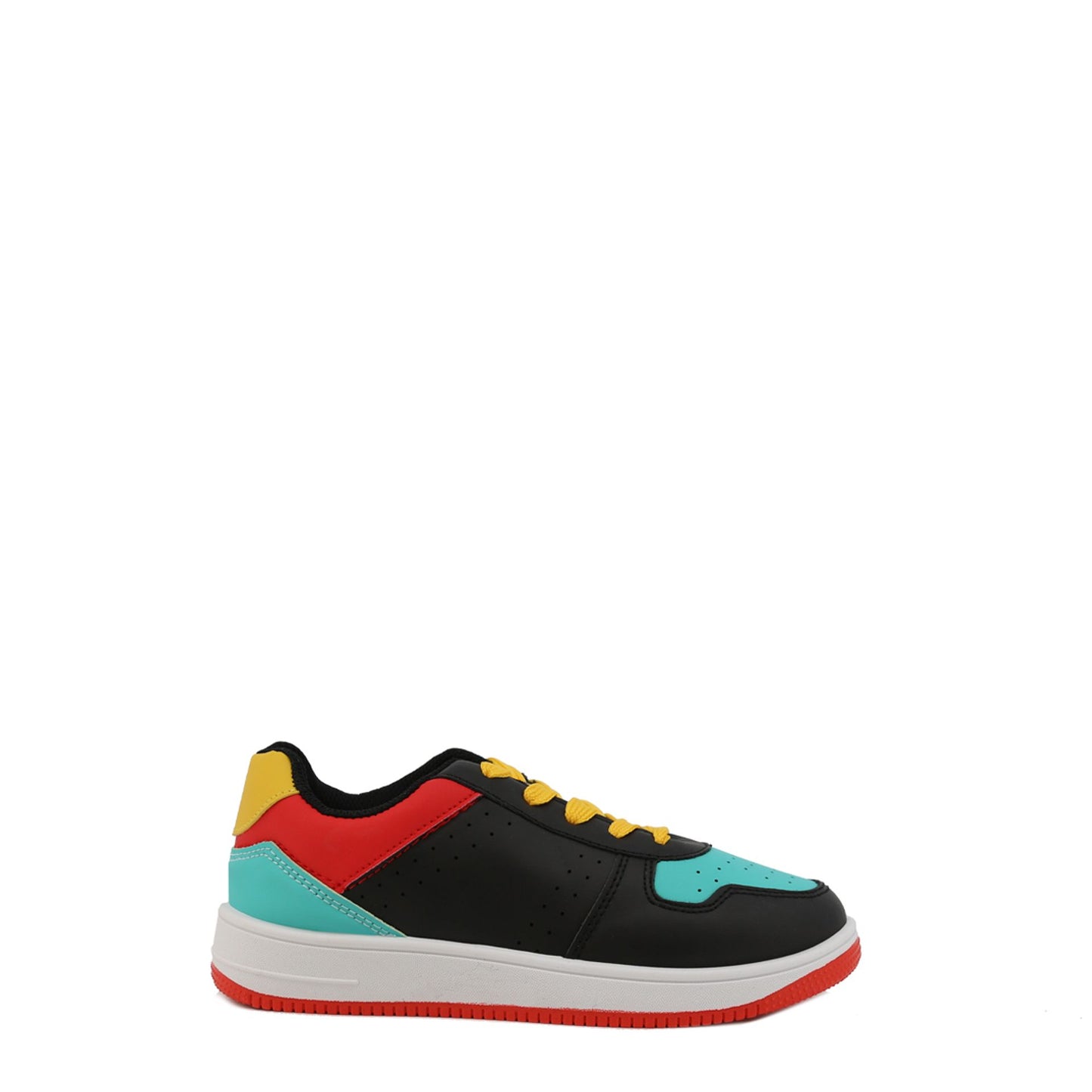 Sneakers nera e rossa con lacci e punta tonda