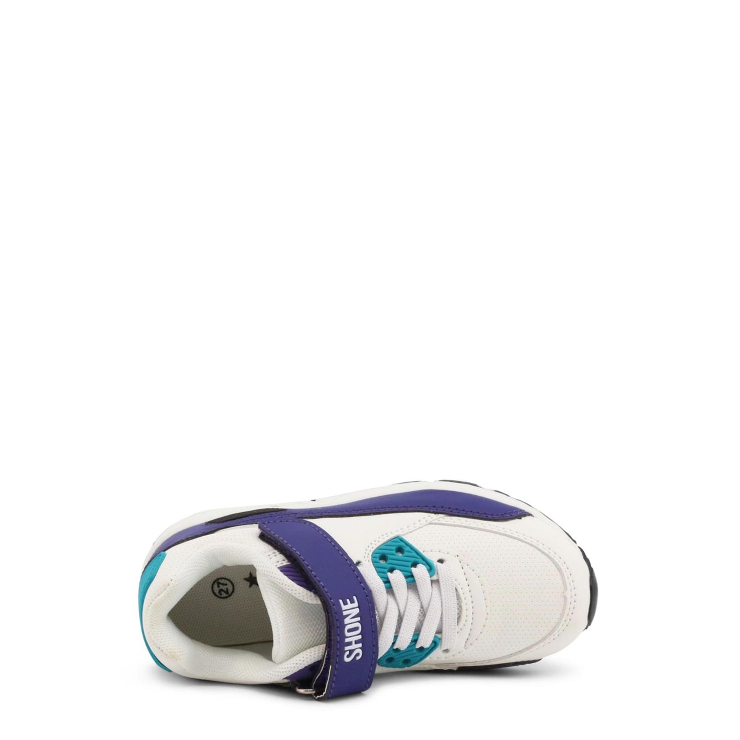 Scarpa sportiva bambina bianco viola con strappo, punta tonda e inserto nella suola